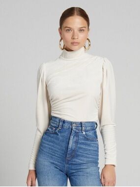 A.L.C. Ivory Rice Joss Asymmetrical High Neck Long Sleeve Velvet Top Size 8 Chic